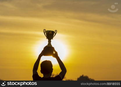 Winner win hands holding golden ch&ion trophy cup prize. Silhouette best award victory hands trophy professional ch&ion challenge team holding gold sport trophy cup. Win-Win sport team concept