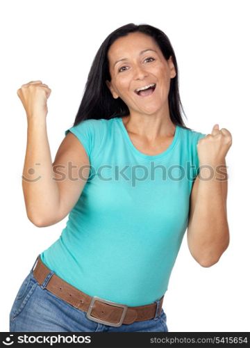 Winner woman isolated on a over white background