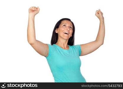 Winner woman isolated on a over white background