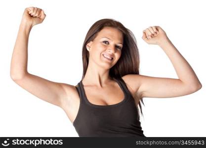 Winner young woman isolated on a over white background