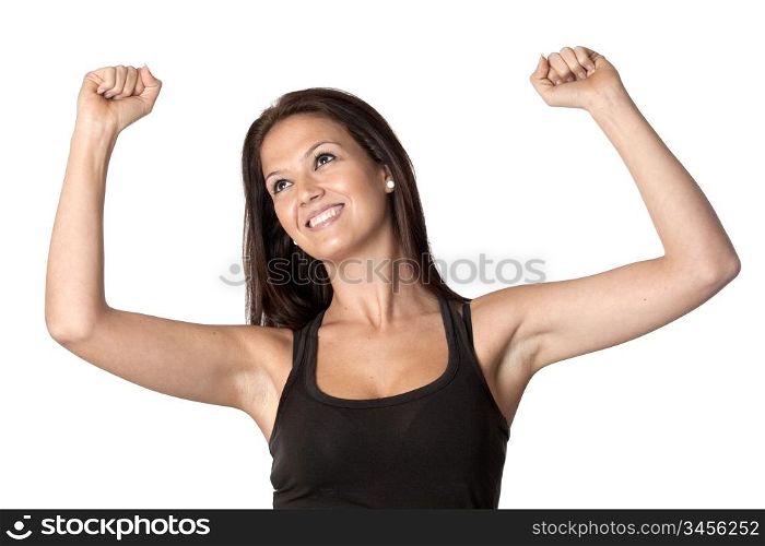 Winner young woman isolated on a over white background