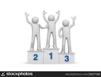Winners on pedestal (3d isolated on white background characters series)