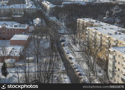 winter and snow Minsk from a height