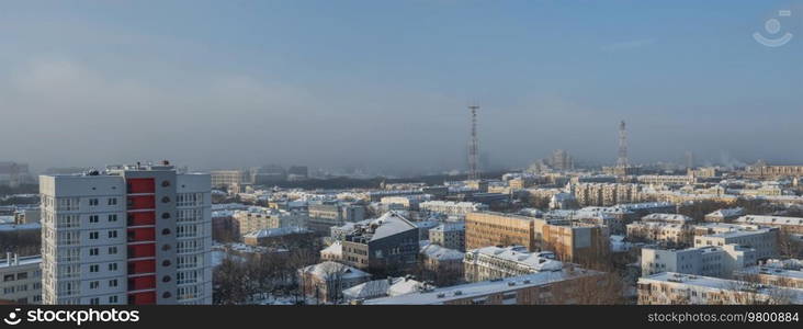 winter and snow Minsk from a height