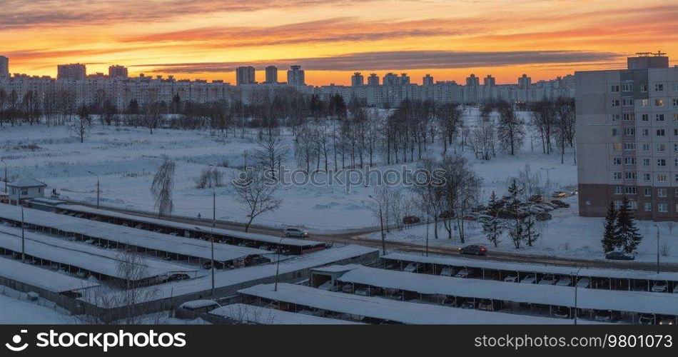 winter and snow Minsk from a height