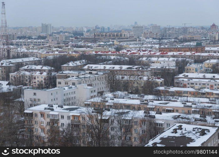 winter and snow Minsk from a height