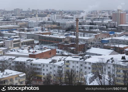 winter and snow Minsk from a height