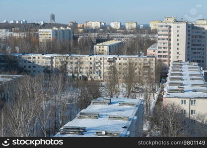 winter and snow Minsk from a height