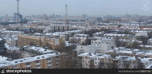 winter and snow Minsk from a height