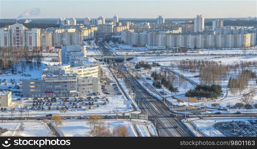 winter and snow Minsk from a height