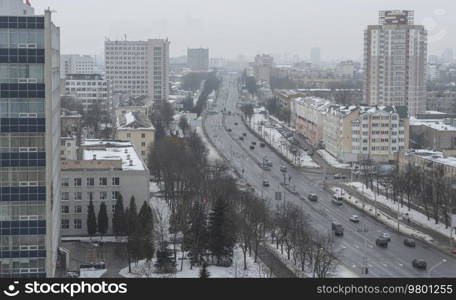 winter and snow Minsk from a height