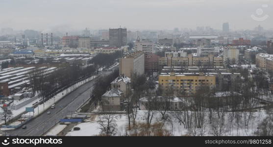 winter and snow Minsk from a height