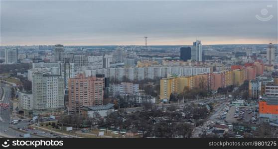 winter and snow Minsk from a height