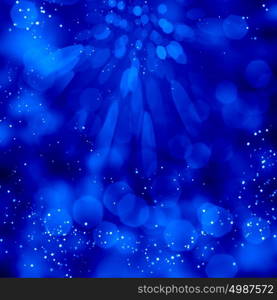 Winter background. Blue Christmas background with snowflakes and lights