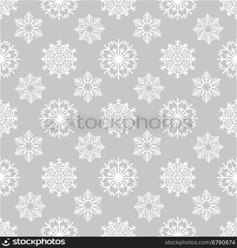 Winter background with snowflakes on grey. Winter background with frozen snowflakes on grey backdrop. Snowflakes seamless pattern. Vector illustration