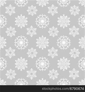Winter background with snowflakes on grey. Winter background with frozen snowflakes on grey backdrop. Snowflakes seamless pattern. Vector illustration