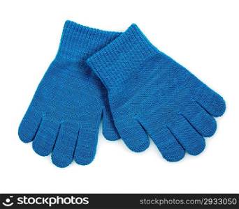 Winter Blue Knit Gloves isolated on white background.