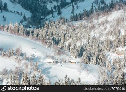 Winter Carpathian Mountains village (Skole, Lviv Oblast, Ukraine).