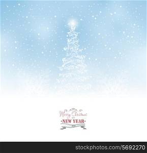 Winter Christmas Background With Tree And Snow