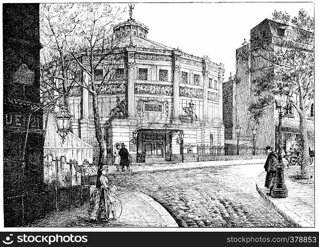 Winter Circus, Boulevard des Filles-du-Calvaire, vintage engraved illustration. Paris - Auguste VITU ? 1890.