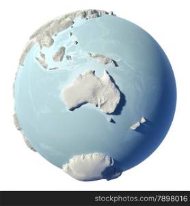 Winter earth isolated on white background. 3d render. Continent Australia. Elements of this image furnished by NASA