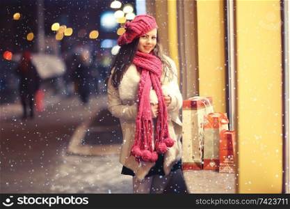 winter evening Portrait of a young girl in the city