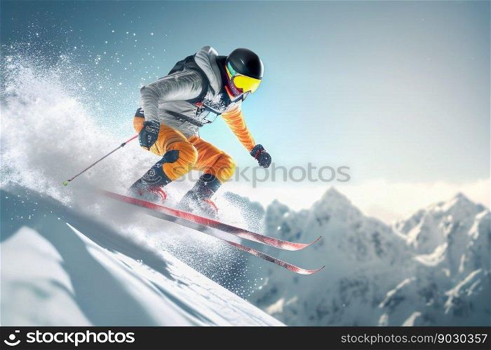 Winter Extreme athlete Sports ski jump on mountain , Generative Ai