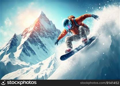 Winter Extreme athlete Sports ski jump on mountain , Generative Ai