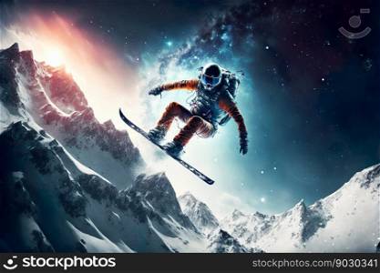 Winter Extreme athlete Sports Snowboarding jump on mountain , Generative Ai