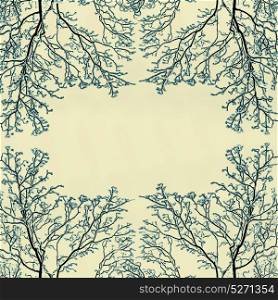Winter frame background with snow covered tree branches