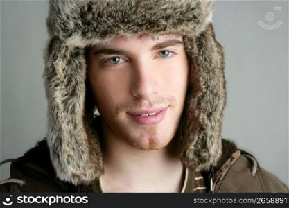 winter fur hat portrait of fashion young handsome man