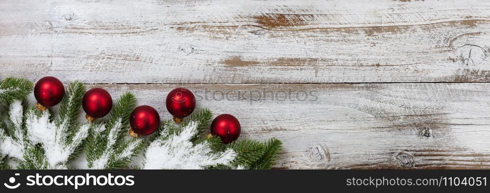 Winter holiday concept on white weathered wood for Christmas and New Year