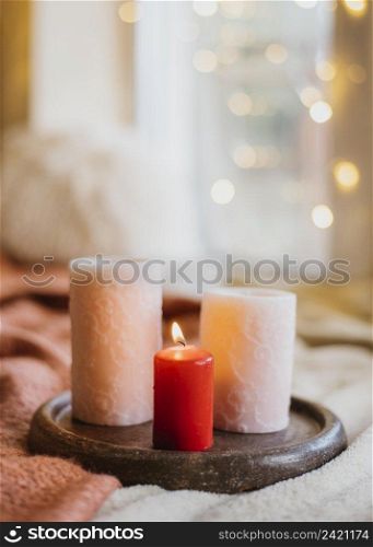 winter hygge arrangement with candles