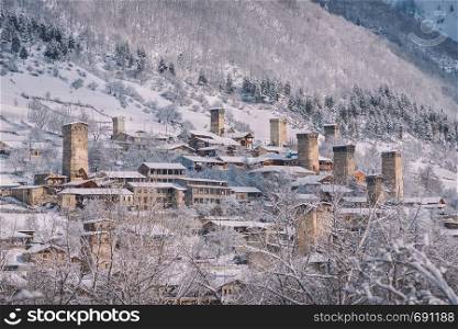 Winter in Georgia Svaneti, Mestia in snow