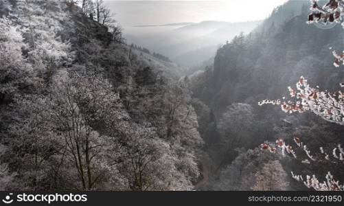 Winter in the valley of Nideck in the vosges mountains in france