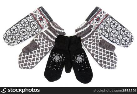 Winter knitted gloves isolated on white background