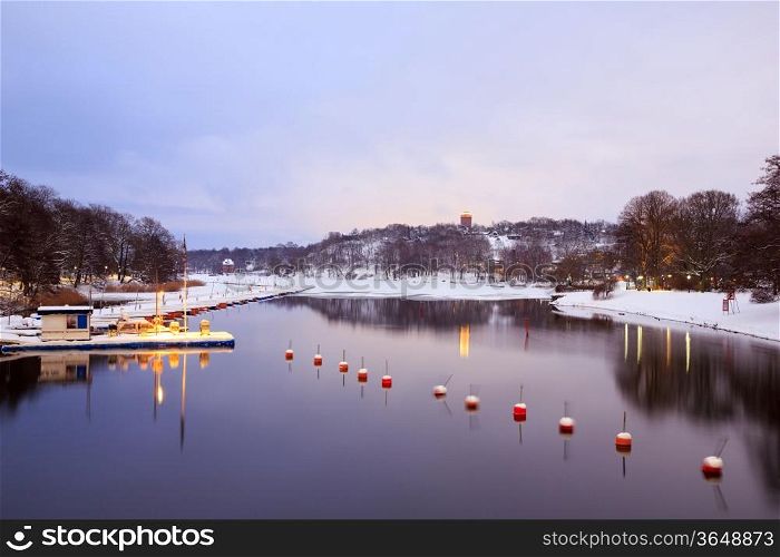 Winter lake landscape in Stockholm Sweden