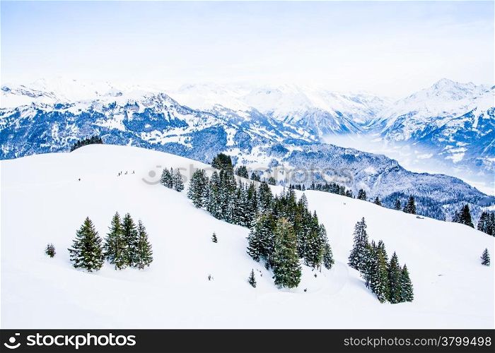 Winter landscape. Alpine Alps mountain landscape