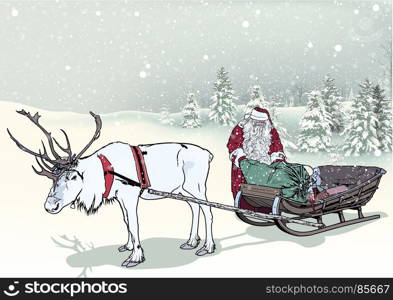 Winter Landscape and Santa Claus