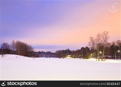 Winter landscape in Stockholm Sweden at dusk