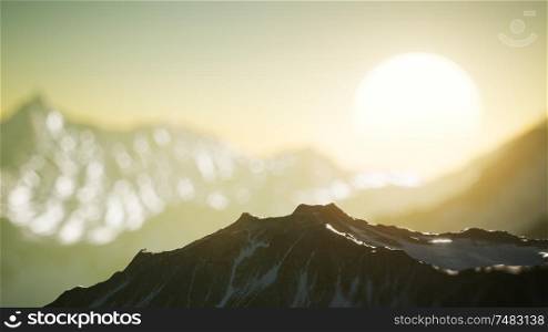 winter landscape in the Alps mountains at sunset. Winter Landscape in Mountains at Sunset