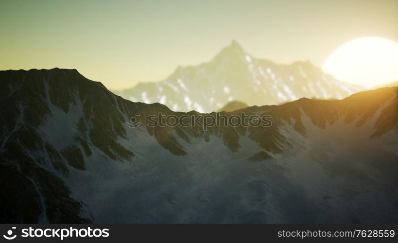 winter landscape in the Alps mountains at sunset. Winter Landscape in Mountains at Sunset