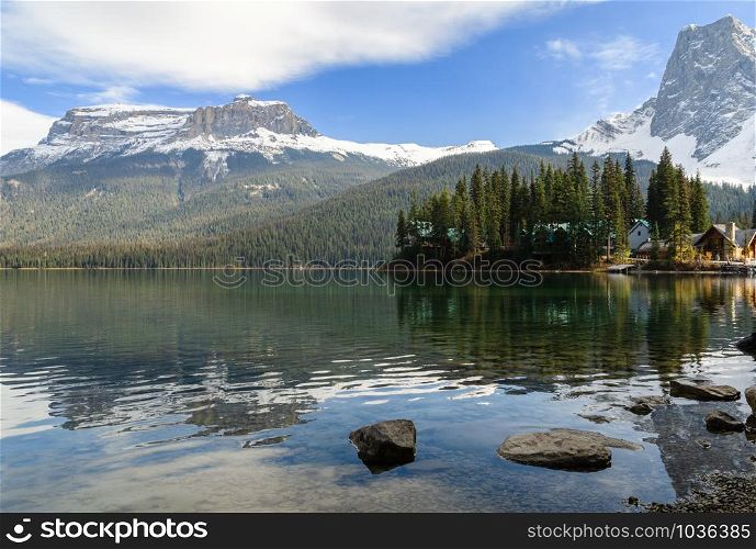 Winter landscape of Emerald Lake with Rocky mountain in Yoho National Park, British Columbia, canada