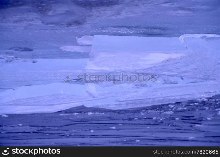 Winter landscape of frozen lake
