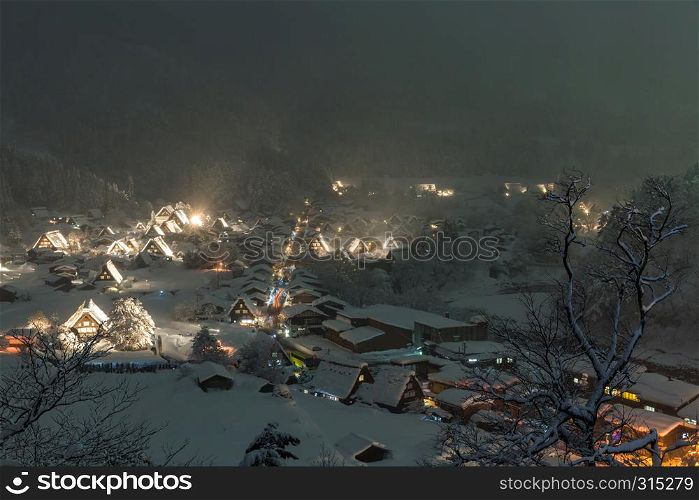 Winter Landscape of Shirakawago light-up with Snowfall Gifu Chubu Japan