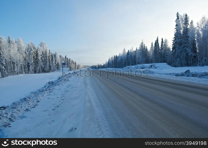 Winter landscape.Snowy winter road