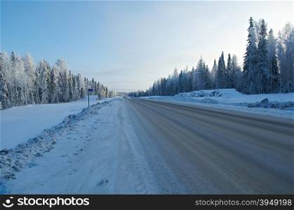 Winter landscape.Snowy winter road