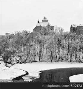 Winter landscape with a beautiful Gothic castle Veveri. Brno city - Czech Republic - Central Europe.