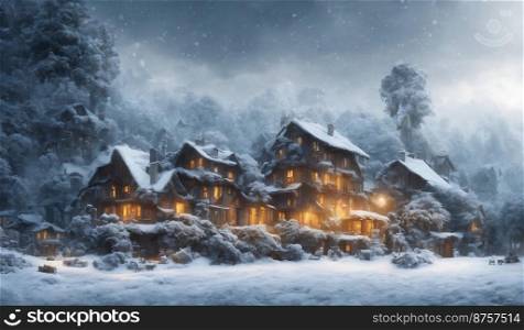 winter landscape with cozy warm house, 4k ,16 9
