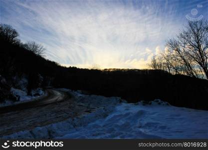 winter landscape with dramatic sky